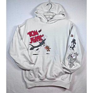 Tom and Jerry Hoodie Small White Pullover Sweatshirt Long‎ Sleeves Graphic